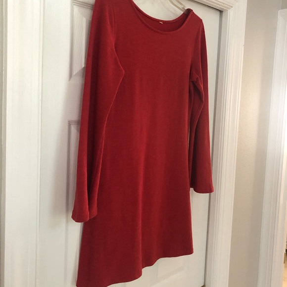 SheIn Cotton Red Long Bell Sleeve Shift Dress - Picture 5 of 16